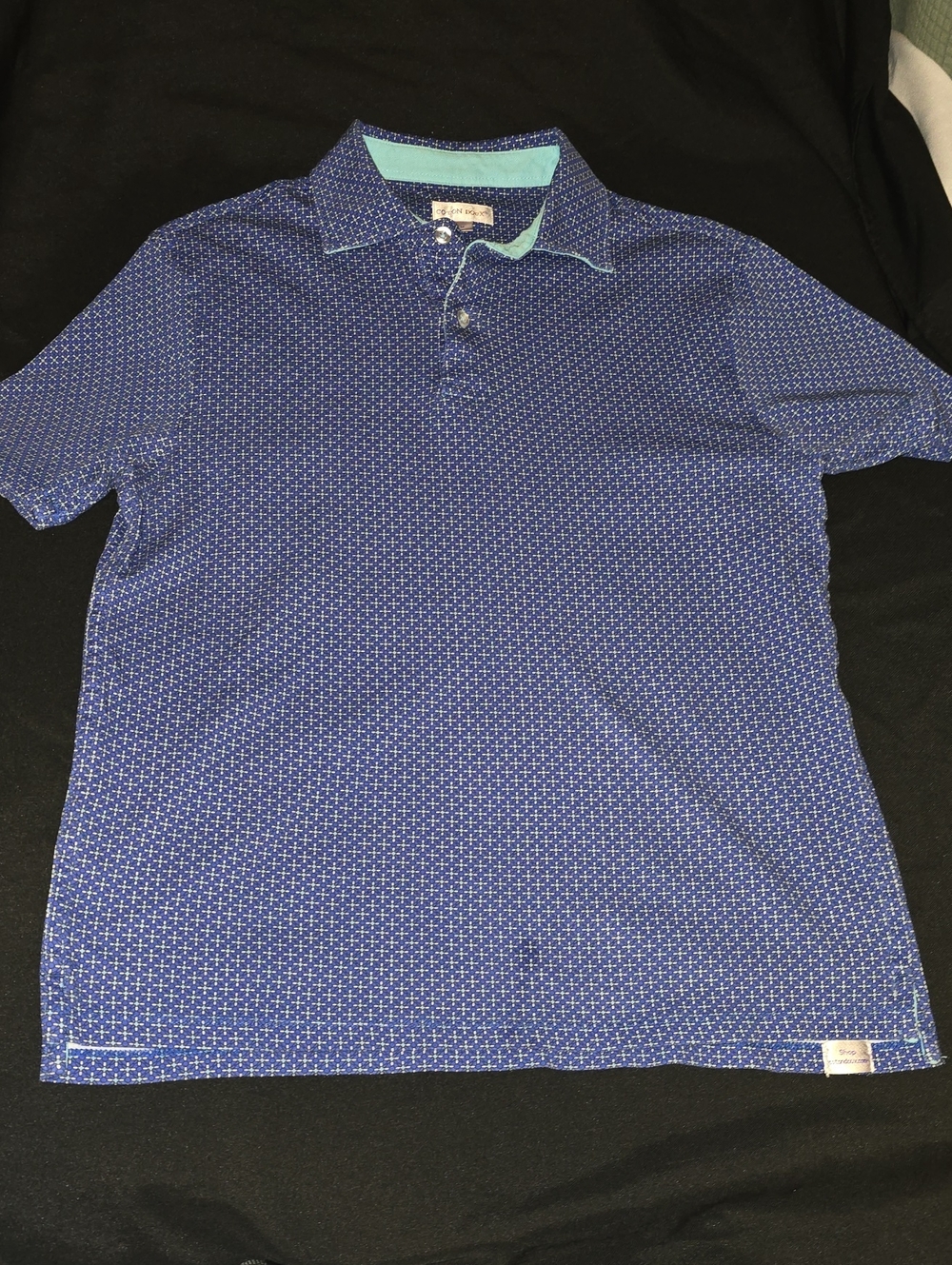 Men's Blue Micro-Print Polo with Contrast Trim